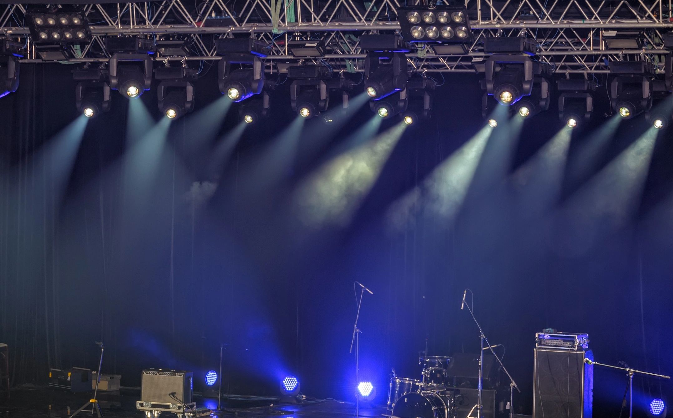 Concert stage with blue and purple lighting