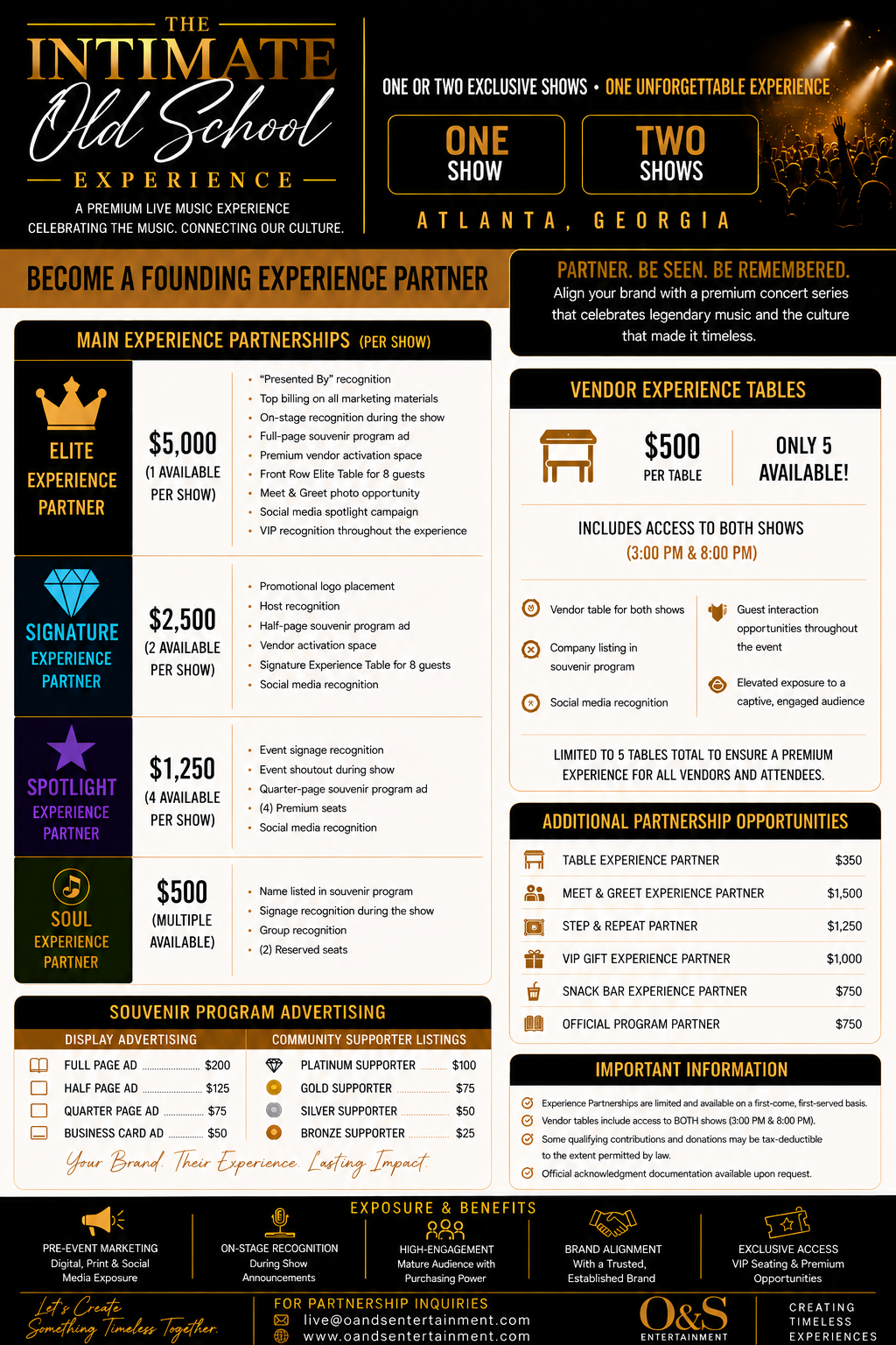The Intimate Old School Experience Sponsorship Partnership Packages
